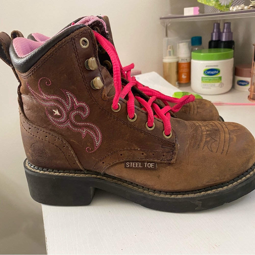 Steel toe boots.